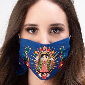Our Lady of Guadalupe Face Mask Embroidered Blue